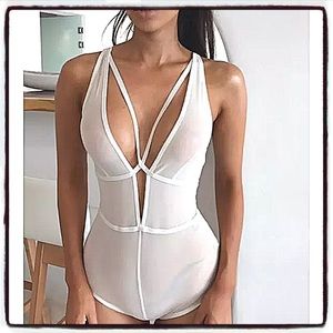 White Bodysuit Lingerie Sheer BDSM Sexy Festival